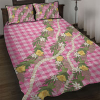 Aloha Puakenikeni Anthurium Pikake Lei Quilt Bed Set Tropical Pink Hawaiian Palaka Pattern