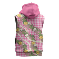 Aloha Puakenikeni Anthurium Pikake Lei Sleeveless Hoodie Tropical Pink Hawaiian Palaka Pattern LT9 - Polynesian Pride
