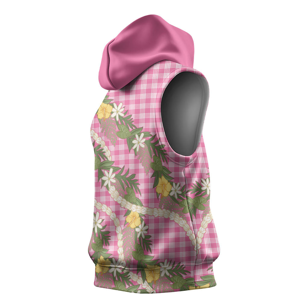 Aloha Puakenikeni Anthurium Pikake Lei Sleeveless Hoodie Tropical Pink Hawaiian Palaka Pattern LT9 - Polynesian Pride