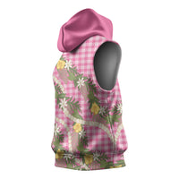 Aloha Puakenikeni Anthurium Pikake Lei Sleeveless Hoodie Tropical Pink Hawaiian Palaka Pattern LT9 - Polynesian Pride
