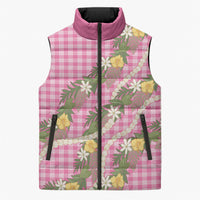 Aloha Puakenikeni Anthurium Pikake Lei Sleeveless Puffer Jacket Tropical Pink Hawaiian Palaka Pattern