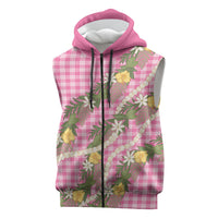 Aloha Puakenikeni Anthurium Pikake Lei Sleeveless Zip Hoodie Tropical Pink Hawaiian Palaka Pattern LT9 Pink - Polynesian Pride
