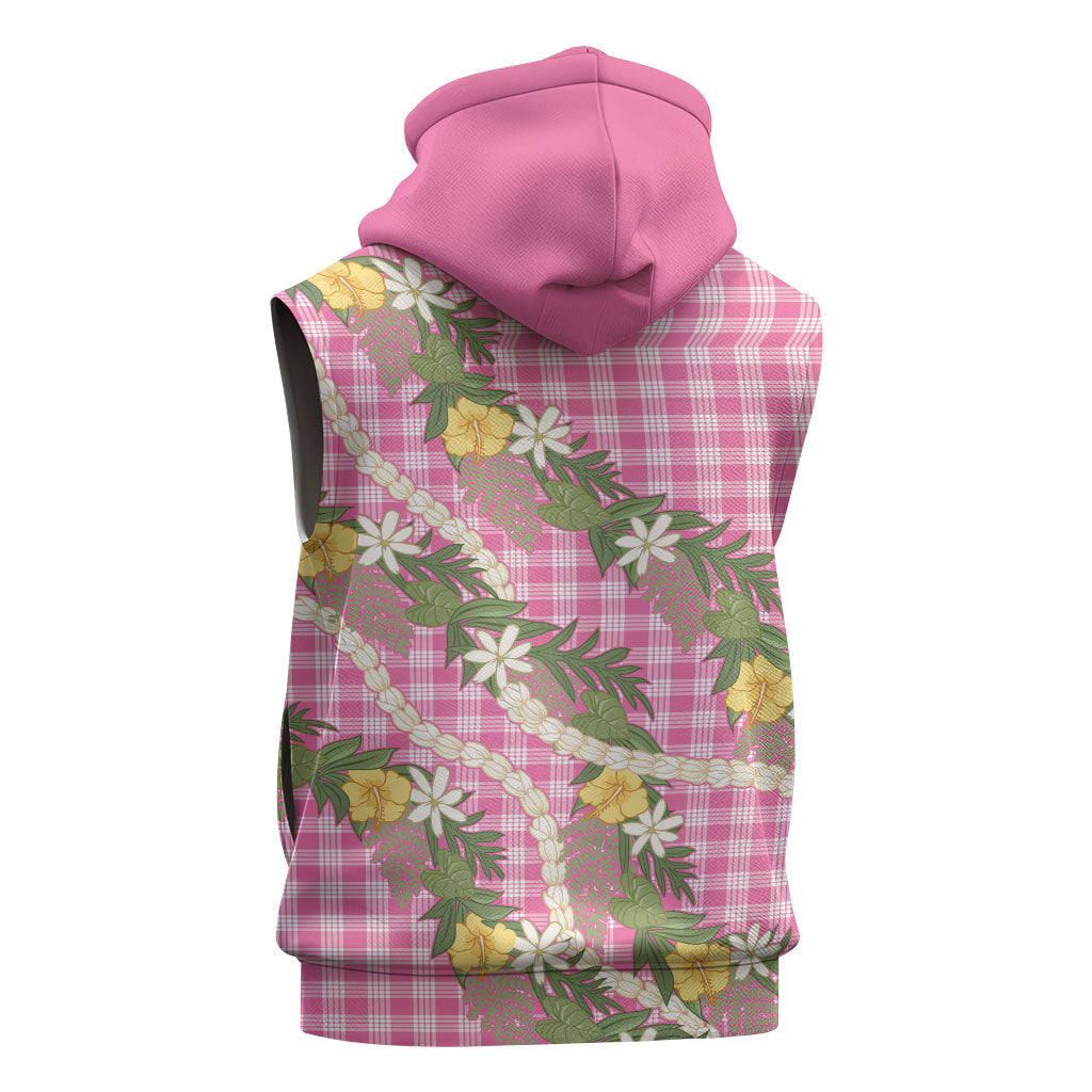 Aloha Puakenikeni Anthurium Pikake Lei Sleeveless Zip Hoodie Tropical Pink Hawaiian Palaka Pattern LT9 - Polynesian Pride