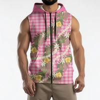 Aloha Puakenikeni Anthurium Pikake Lei Sleeveless Zip Hoodie Tropical Pink Hawaiian Palaka Pattern LT9 - Polynesian Pride