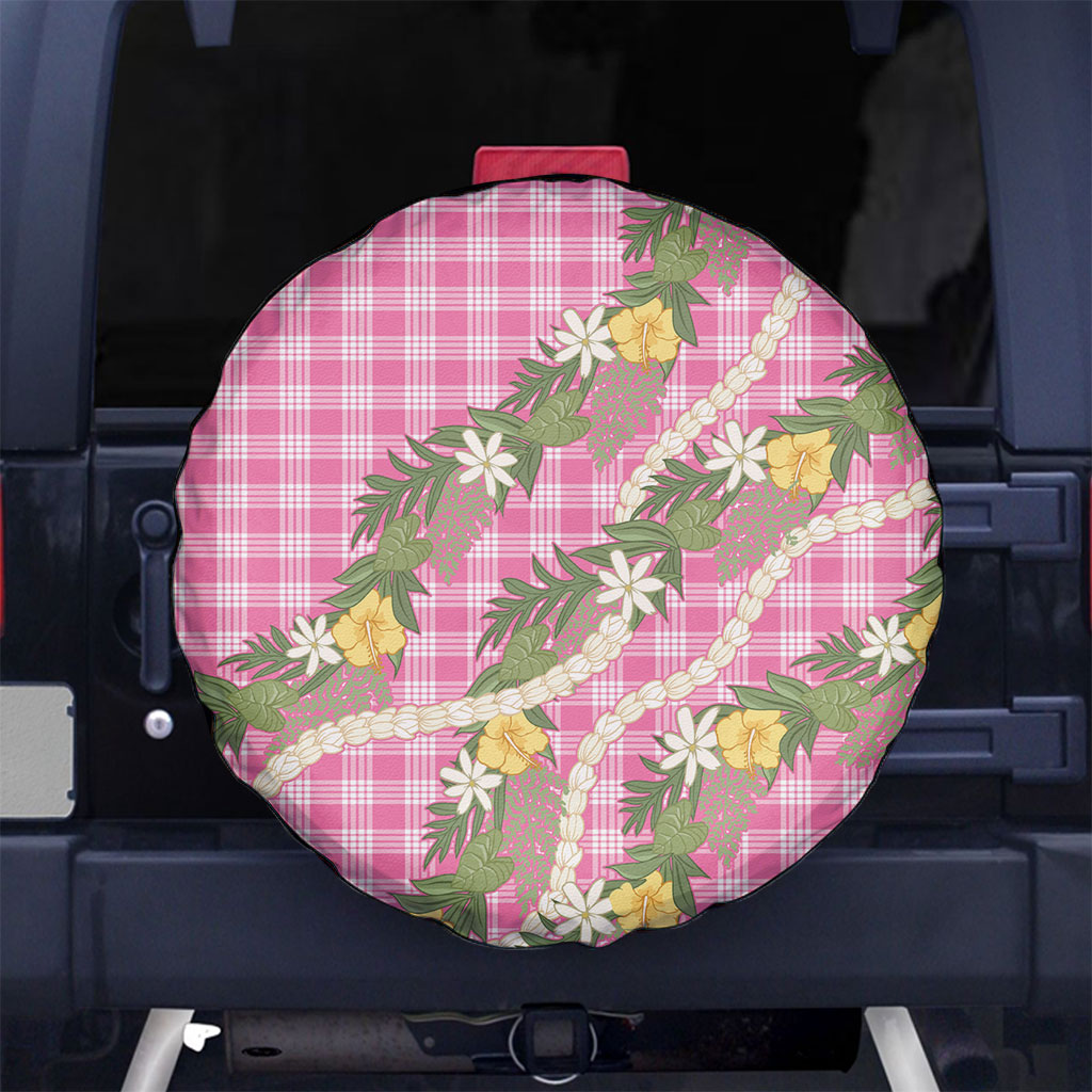Aloha Puakenikeni Anthurium Pikake Lei Spare Tire Cover Tropical Pink Hawaiian Palaka Pattern