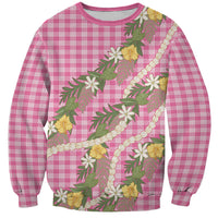 Aloha Puakenikeni Anthurium Pikake Lei Sweatshirt Tropical Pink Hawaiian Palaka Pattern LT9 Unisex Pink - Polynesian Pride