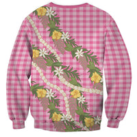 Aloha Puakenikeni Anthurium Pikake Lei Sweatshirt Tropical Pink Hawaiian Palaka Pattern LT9 - Polynesian Pride