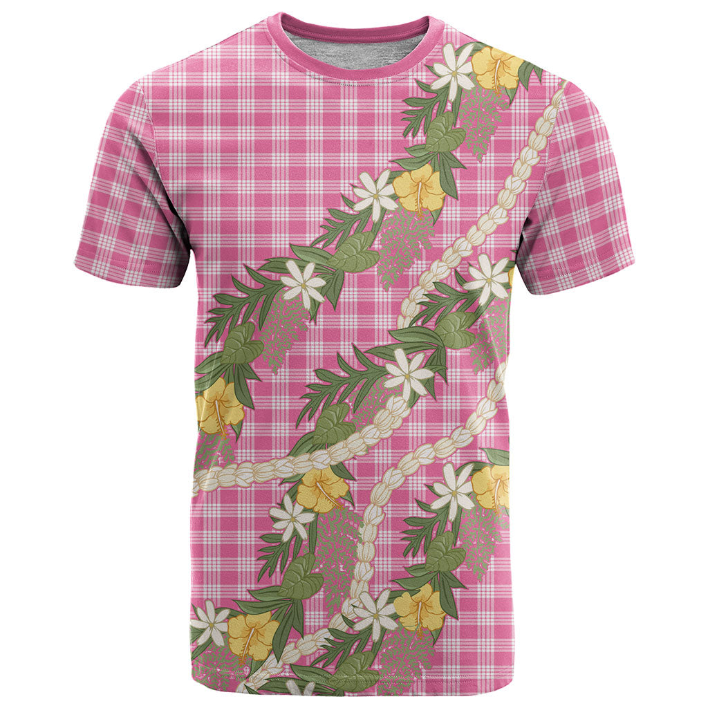 Aloha Puakenikeni Anthurium Pikake Lei T Shirt Tropical Pink Hawaiian Palaka Pattern