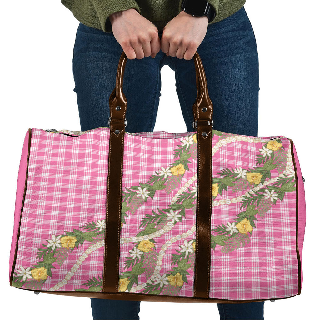 Aloha Puakenikeni Anthurium Pikake Lei Travel Bag Tropical Pink Hawaiian Palaka Pattern