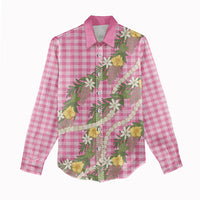 Aloha Puakenikeni Anthurium Pikake Lei Women Casual Shirt Tropical Pink Hawaiian Palaka Pattern LT9 - Polynesian Pride