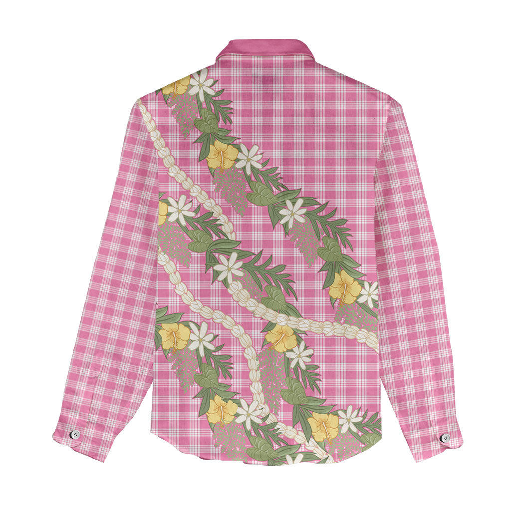 Aloha Puakenikeni Anthurium Pikake Lei Women Casual Shirt Tropical Pink Hawaiian Palaka Pattern LT9 - Polynesian Pride