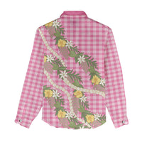 Aloha Puakenikeni Anthurium Pikake Lei Women Casual Shirt Tropical Pink Hawaiian Palaka Pattern LT9 - Polynesian Pride
