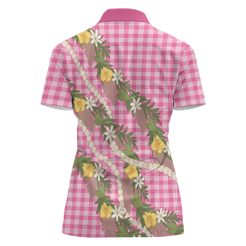 Aloha Puakenikeni Anthurium Pikake Lei Women Polo Shirt Tropical Pink Hawaiian Palaka Pattern LT9 - Polynesian Pride