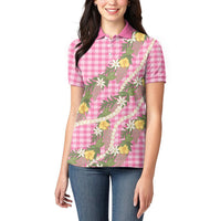 Aloha Puakenikeni Anthurium Pikake Lei Women Polo Shirt Tropical Pink Hawaiian Palaka Pattern LT9 - Polynesian Pride
