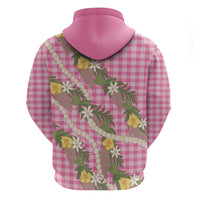 Aloha Puakenikeni Anthurium Pikake Lei Zip Hoodie Tropical Pink Hawaiian Palaka Pattern