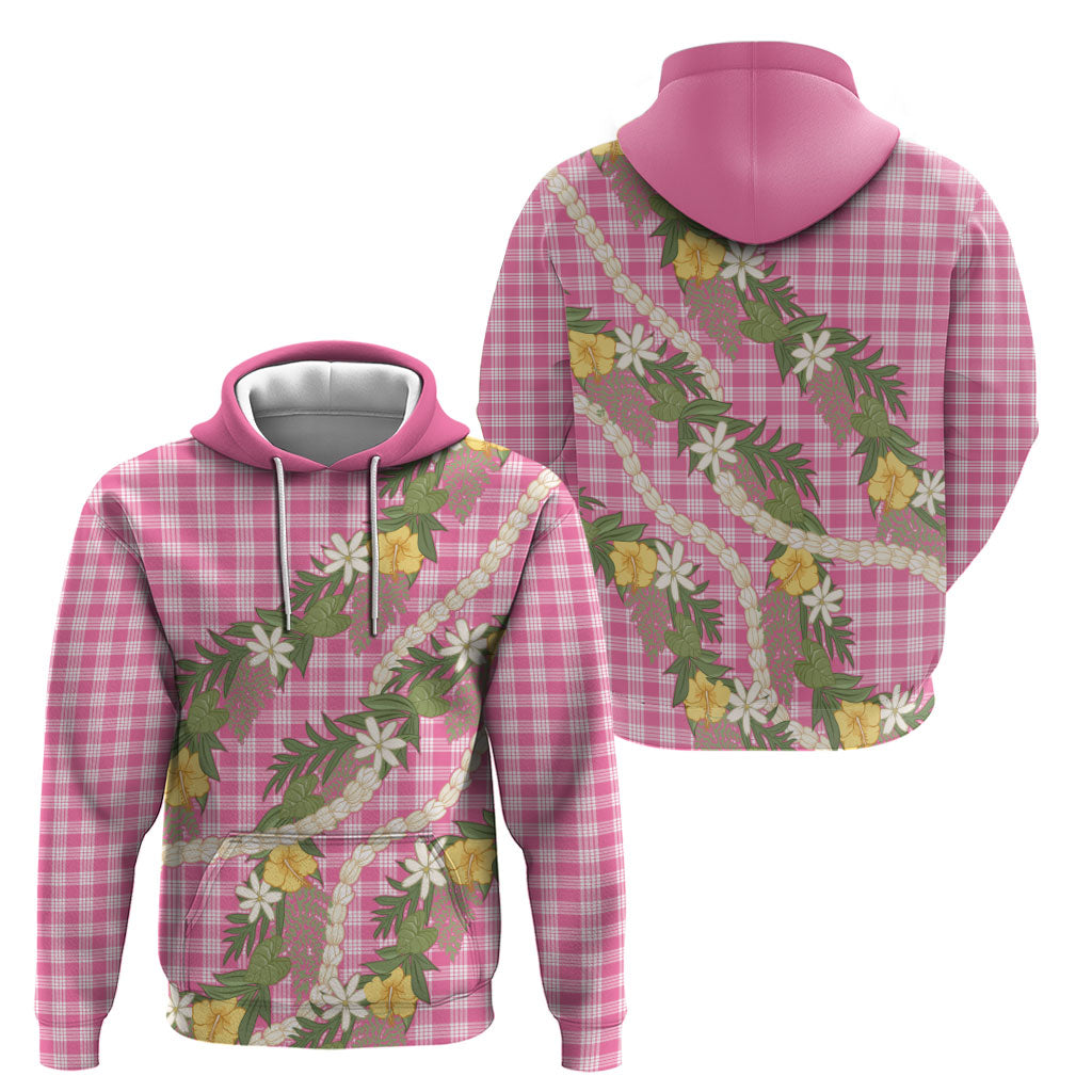 Aloha Puakenikeni Anthurium Pikake Lei Zip Hoodie Tropical Pink Hawaiian Palaka Pattern