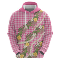 Aloha Puakenikeni Anthurium Pikake Lei Zip Hoodie Tropical Pink Hawaiian Palaka Pattern