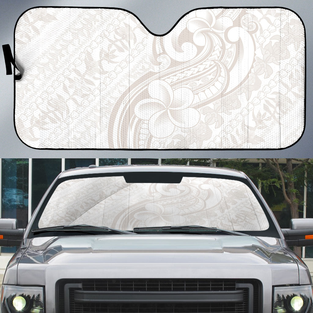 Hawaii Plumeria Lokelani Pikake Lei Auto Sun Shade Sandy Beige Polynesian Tattoo LT9 Beige - Polynesian Pride