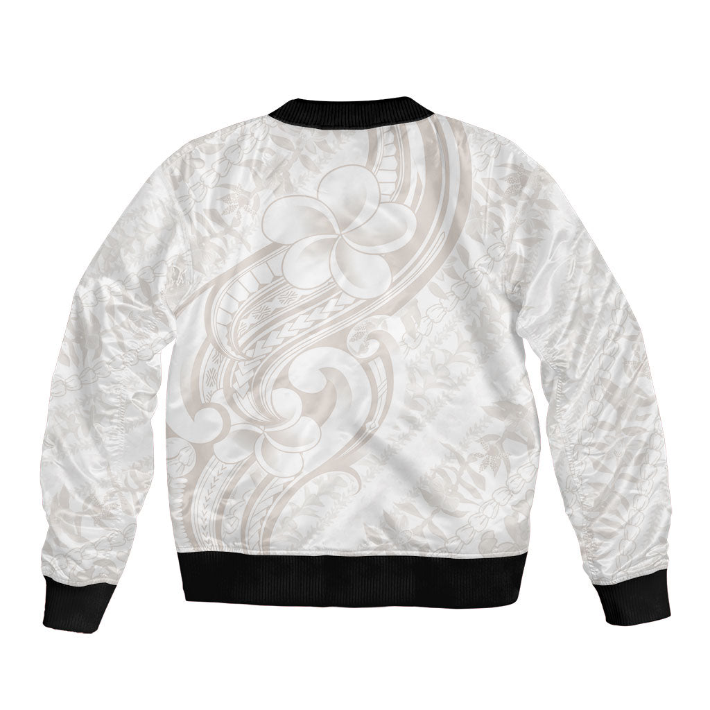 Hawaii Plumeria Lokelani Pikake Lei Bomber Jacket Sandy Beige Polynesian Tattoo