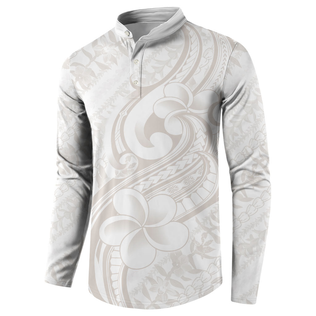 Hawaii Plumeria Lokelani Pikake Lei Button Sweatshirt Sandy Beige Polynesian Tattoo