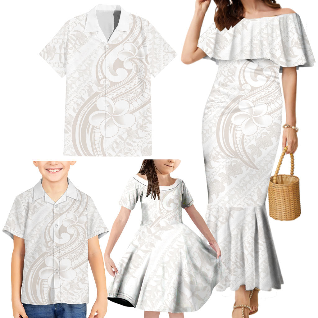 Hawaii Plumeria Lokelani Pikake Lei Family Matching Mermaid Dress and Hawaiian Shirt Sandy Beige Polynesian Tattoo LT9 - Polynesian Pride