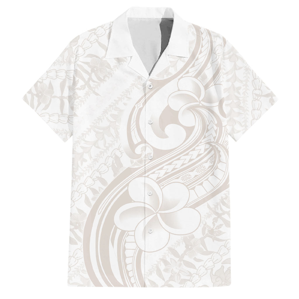 Hawaii Plumeria Lokelani Pikake Lei Family Matching Off Shoulder Short Dress and Hawaiian Shirt Sandy Beige Polynesian Tattoo LT9 Dad's Shirt - Short Sleeve Beige - Polynesian Pride