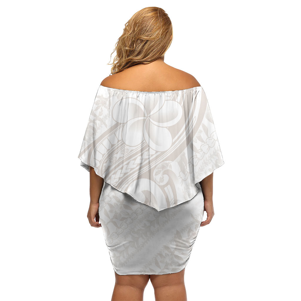 Hawaii Plumeria Lokelani Pikake Lei Family Matching Off Shoulder Short Dress and Hawaiian Shirt Sandy Beige Polynesian Tattoo LT9 - Polynesian Pride