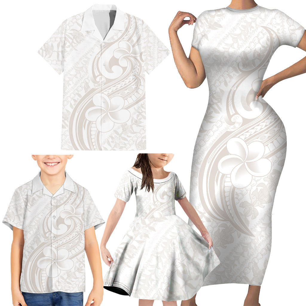 Hawaii Plumeria Lokelani Pikake Lei Family Matching Short Sleeve Bodycon Dress and Hawaiian Shirt Sandy Beige Polynesian Tattoo LT9 - Polynesian Pride