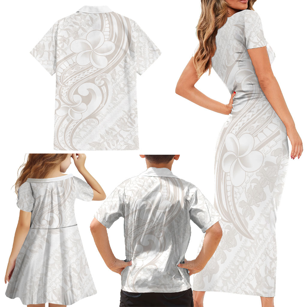 Hawaii Plumeria Lokelani Pikake Lei Family Matching Short Sleeve Bodycon Dress and Hawaiian Shirt Sandy Beige Polynesian Tattoo LT9 - Polynesian Pride