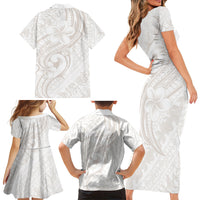 Hawaii Plumeria Lokelani Pikake Lei Family Matching Short Sleeve Bodycon Dress and Hawaiian Shirt Sandy Beige Polynesian Tattoo LT9 - Polynesian Pride