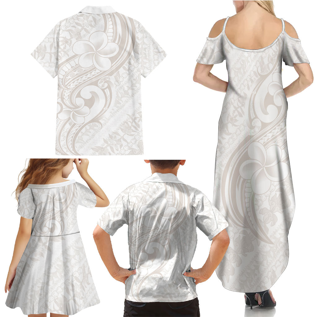 Hawaii Plumeria Lokelani Pikake Lei Family Matching Summer Maxi Dress and Hawaiian Shirt Sandy Beige Polynesian Tattoo LT9 - Polynesian Pride