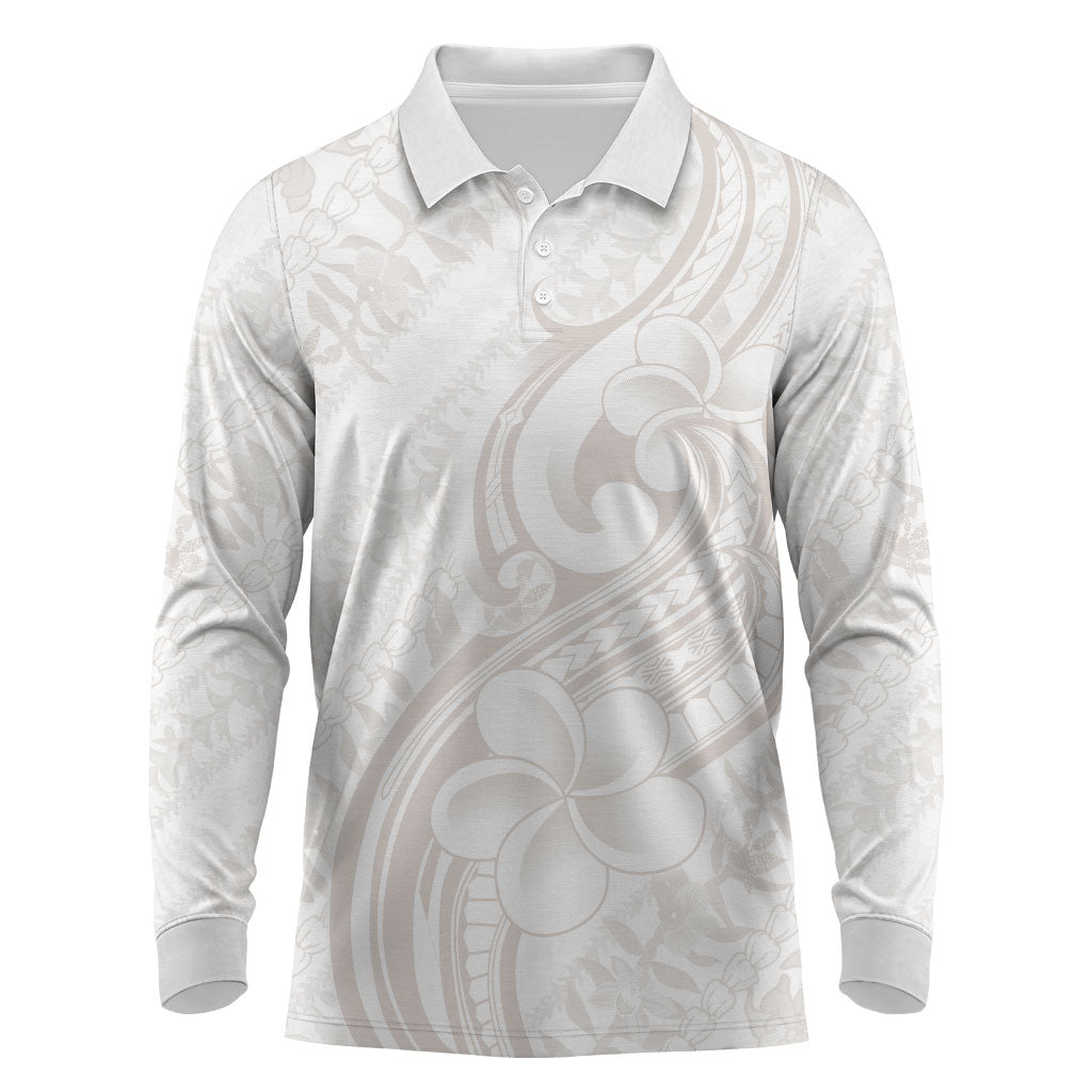 Hawaii Plumeria Lokelani Pikake Lei Long Sleeve Polo Shirt Sandy Beige Polynesian Tattoo LT9 Beige - Polynesian Pride