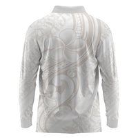 Hawaii Plumeria Lokelani Pikake Lei Long Sleeve Polo Shirt Sandy Beige Polynesian Tattoo LT9 - Polynesian Pride