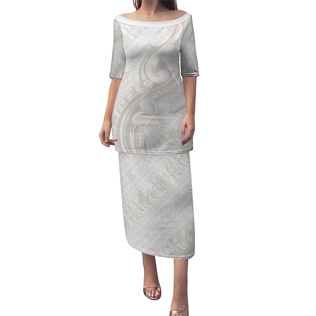 Hawaii Plumeria Lokelani Pikake Lei Puletasi Sandy Beige Polynesian Tattoo LT9 Long Dress Beige - Polynesian Pride