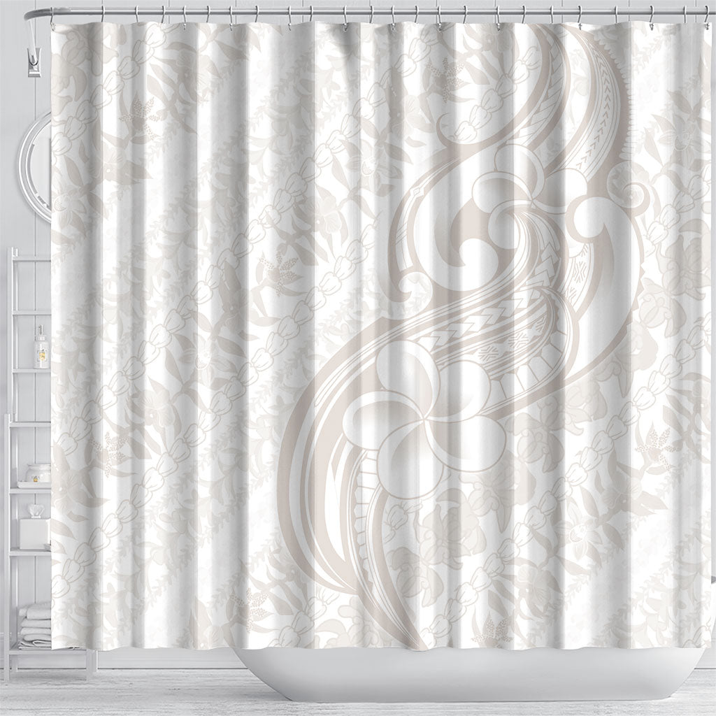 Hawaii Plumeria Lokelani Pikake Lei Shower Curtain Sandy Beige Polynesian Tattoo