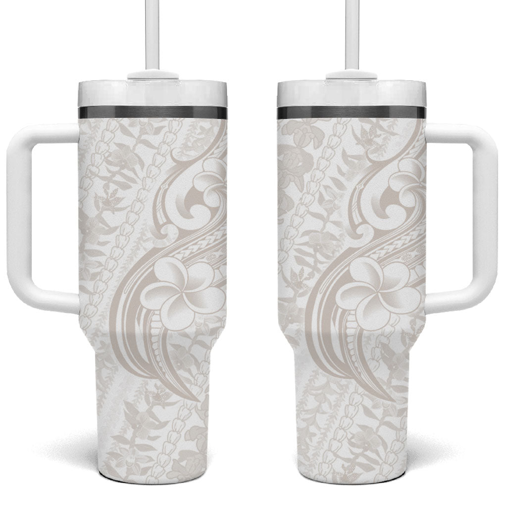 Hawaii Plumeria Lokelani Pikake Lei Tumbler With Handle Sandy Beige Polynesian Tattoo LT9 One Size: 40 oz Beige - Polynesian Pride