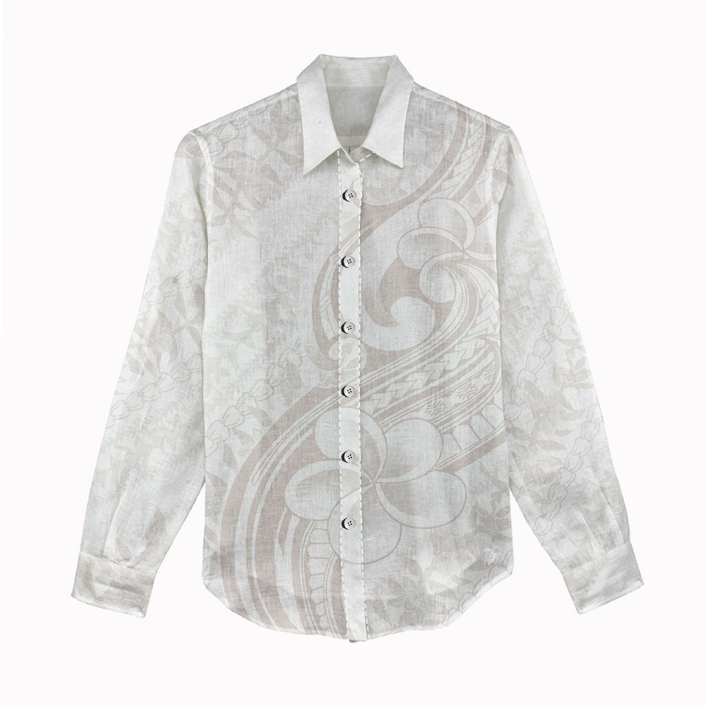 Hawaii Plumeria Lokelani Pikake Lei Women Casual Shirt Sandy Beige Polynesian Tattoo LT9 - Polynesian Pride
