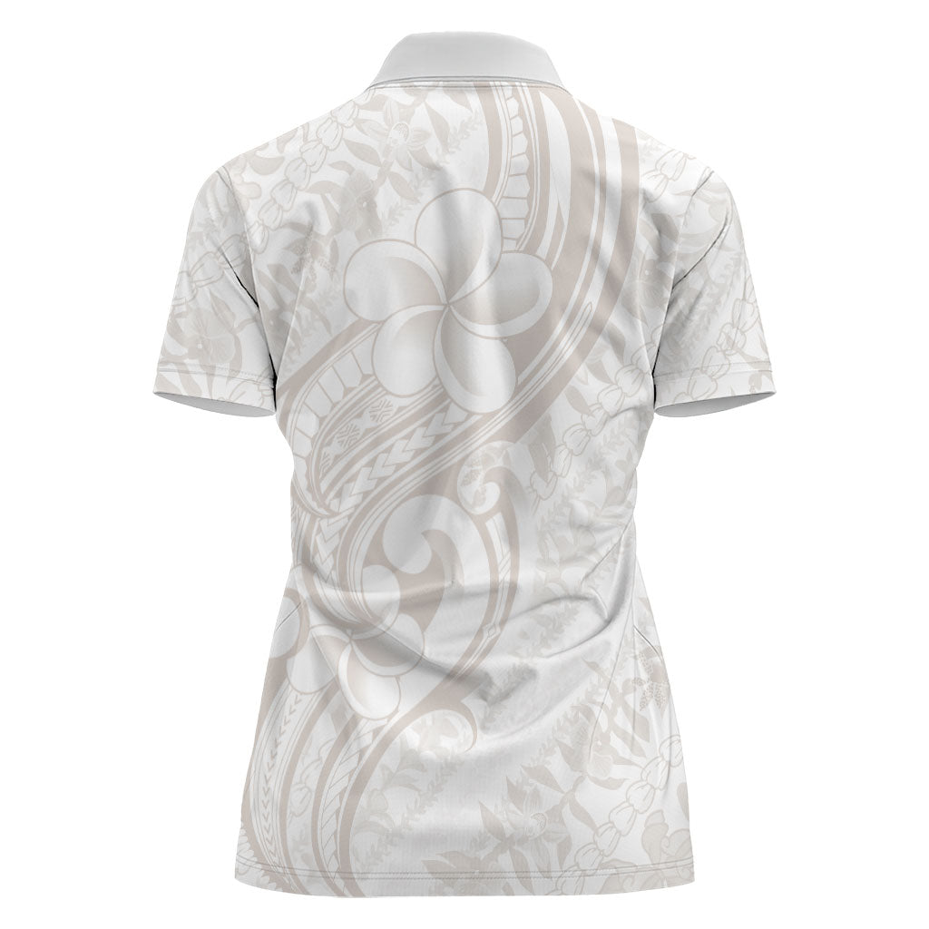 Hawaii Plumeria Lokelani Pikake Lei Women Polo Shirt Sandy Beige Polynesian Tattoo LT9 - Polynesian Pride