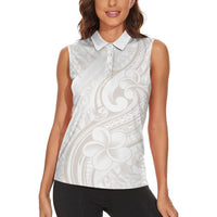 Hawaii Plumeria Lokelani Pikake Lei Women Sleeveless Polo Shirt Sandy Beige Polynesian Tattoo LT9 - Polynesian Pride