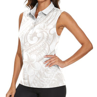 Hawaii Plumeria Lokelani Pikake Lei Women Sleeveless Polo Shirt Sandy Beige Polynesian Tattoo LT9 - Polynesian Pride