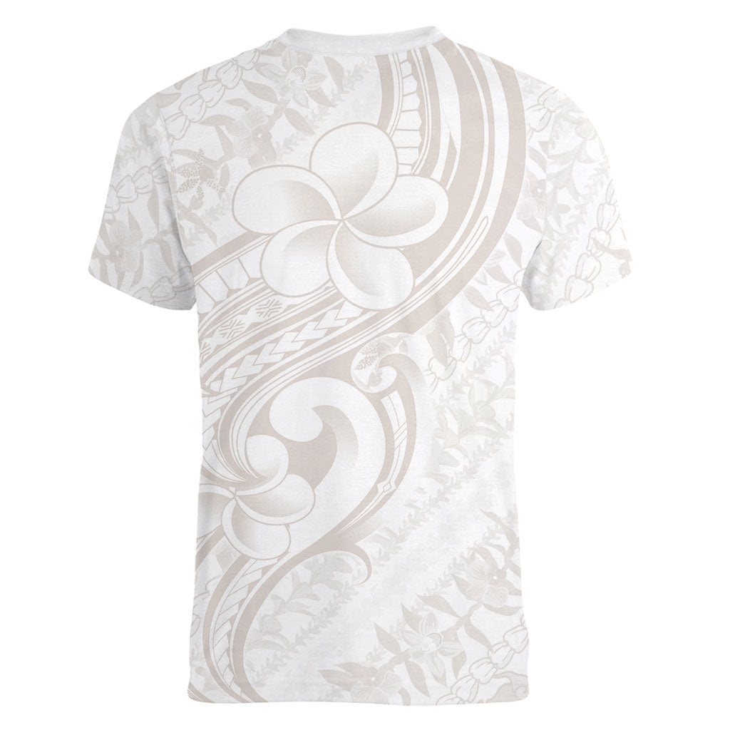Hawaii Plumeria Lokelani Pikake Lei Women V-Neck T-Shirt Sandy Beige Polynesian Tattoo LT9 - Polynesian Pride