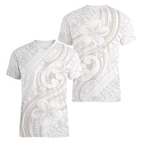 Hawaii Plumeria Lokelani Pikake Lei Women V-Neck T-Shirt Sandy Beige Polynesian Tattoo LT9 - Polynesian Pride