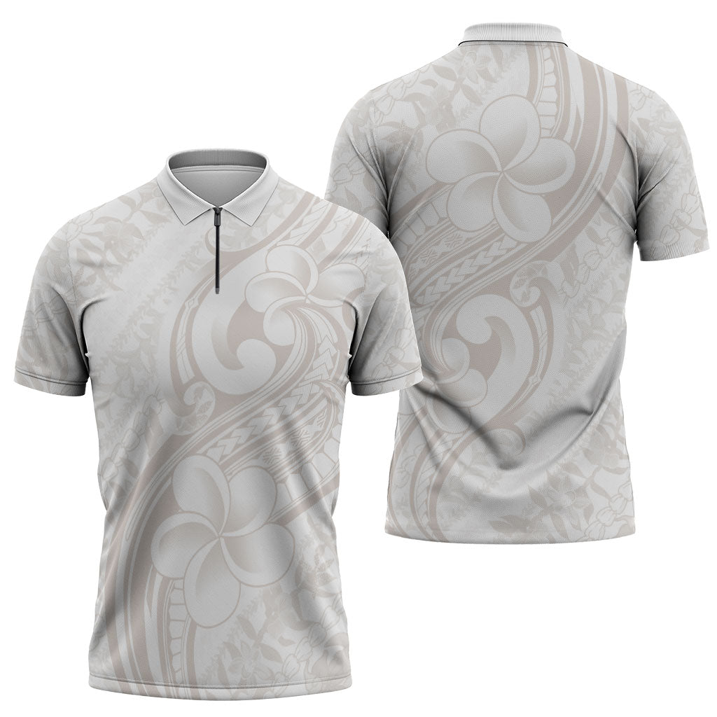 Hawaii Plumeria Lokelani Pikake Lei Zipper Polo Shirt Sandy Beige Polynesian Tattoo LT9 - Polynesian Pride