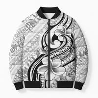 Hawaii Plumeria Lokelani Pikake Lei Bomber Puffer Jacket Ele'ele Polynesian Tattoo