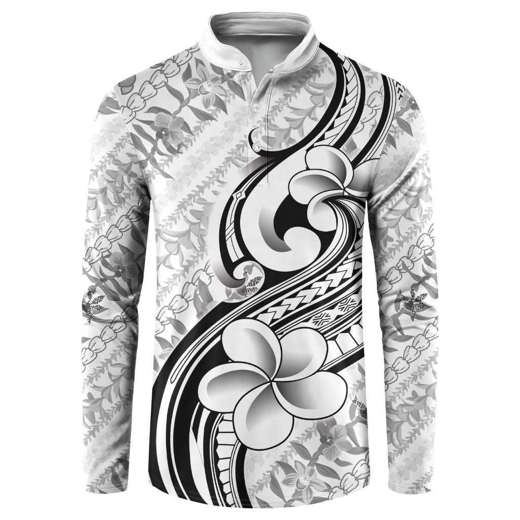 Hawaii Plumeria Lokelani Pikake Lei Button Sweatshirt Ele'ele Polynesian Tattoo
