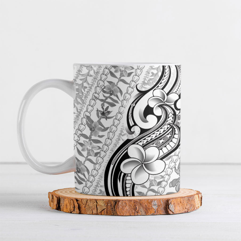 Hawaii Plumeria Lokelani Pikake Lei Ceramic Mug Ele'ele Polynesian Tattoo LT9 Black - Polynesian Pride