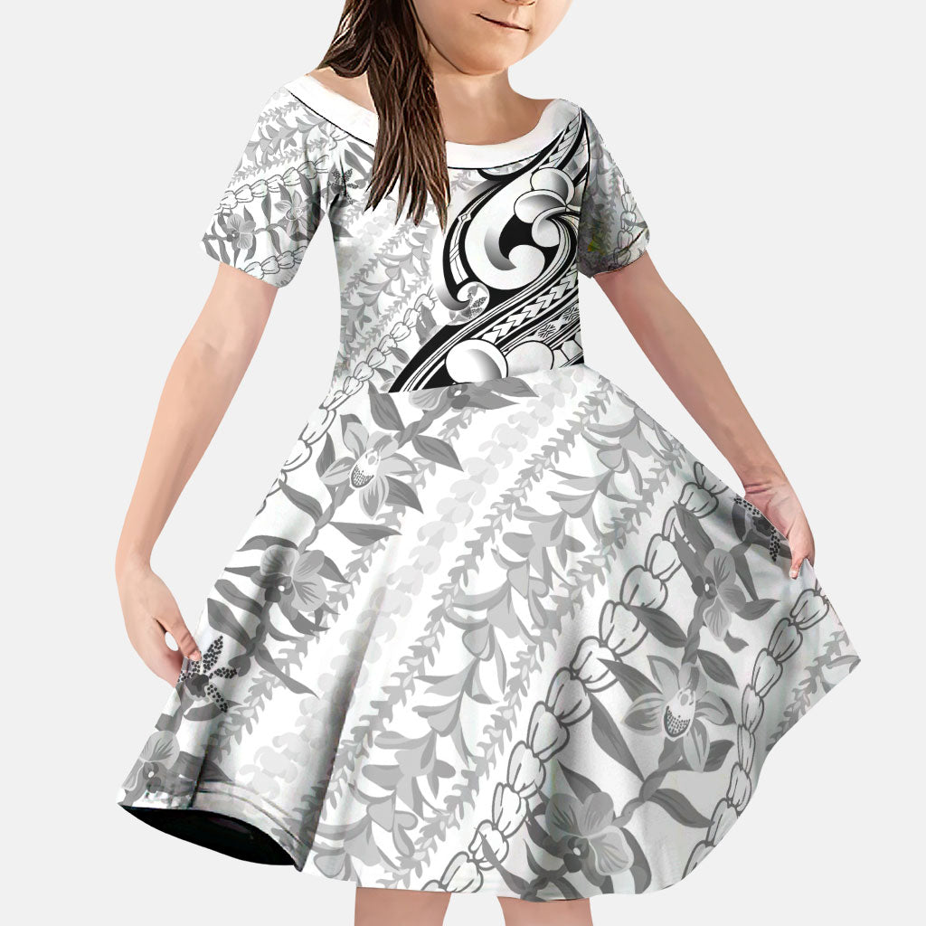 Hawaii Plumeria Lokelani Pikake Lei Family Matching Mermaid Dress and Hawaiian Shirt Ele'ele Polynesian Tattoo LT9 Daughter's Dress Black - Polynesian Pride