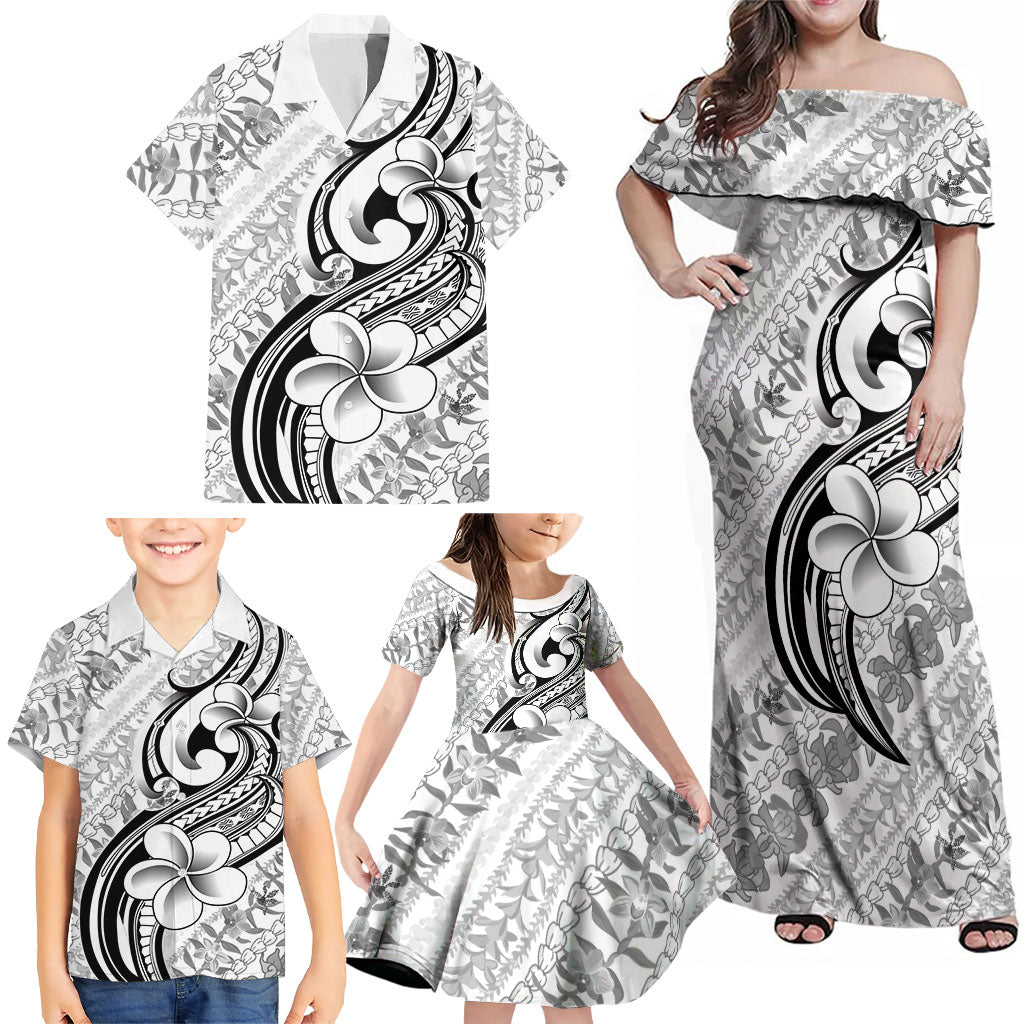 Hawaii Plumeria Lokelani Pikake Lei Family Matching Off Shoulder Maxi Dress and Hawaiian Shirt Ele'ele Polynesian Tattoo LT9 - Polynesian Pride