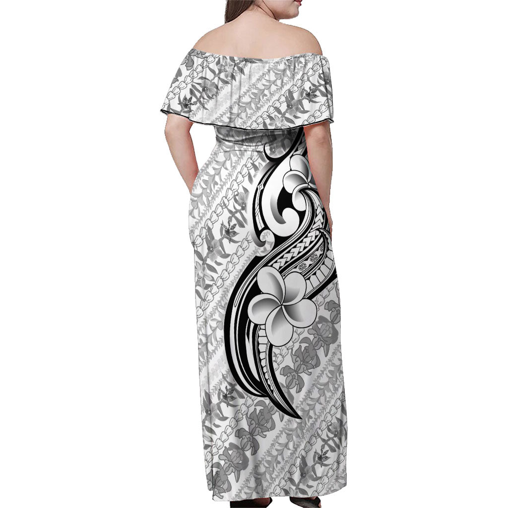 Hawaii Plumeria Lokelani Pikake Lei Family Matching Off Shoulder Maxi Dress and Hawaiian Shirt Ele'ele Polynesian Tattoo LT9 - Polynesian Pride