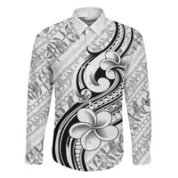 Hawaii Plumeria Lokelani Pikake Lei Family Matching Off Shoulder Short Dress and Hawaiian Shirt Ele'ele Polynesian Tattoo LT9 Dad's Shirt - Long Sleeve Black - Polynesian Pride